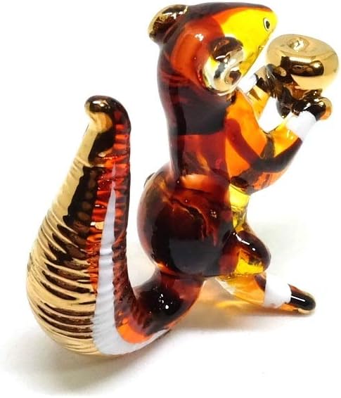 Handmade Mini 2" Cute Squirrel with Walnut Figures Blown Glass Art, Collectible Figurine Gift Ideas, Miniature Wild Animals, Tiny Ornament Cool St...