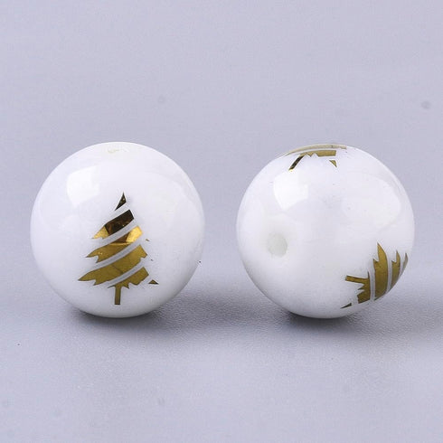 Beadthoven 20pcs Christmas Tree Beads 10mm White Round Glass Beads Xmas Tree Beads Colorful Bubblegum Beads for Jewelry Making Bracelet Necklace C...