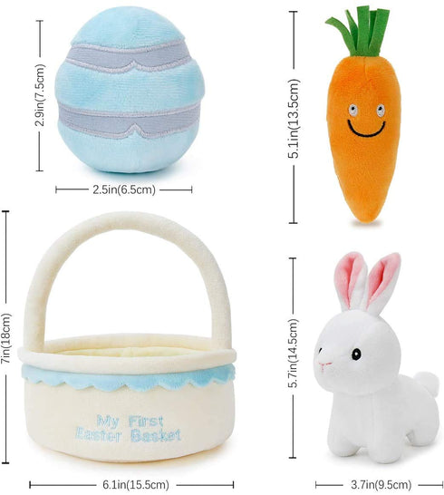 Baby's My First Easter Basket Playset Stuffed Plush Cartoon Bunny Toys Plush for Kids Boys Girls, 4 Pieces...