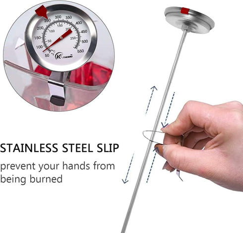 KT THERMO Deep Fry Thermometer with Instant Read,Dial Thermometer(2-Pack),12" Stainless Steel Stem Meat Cooking Thermometer,Best for Turkey,BBQ,Gr...