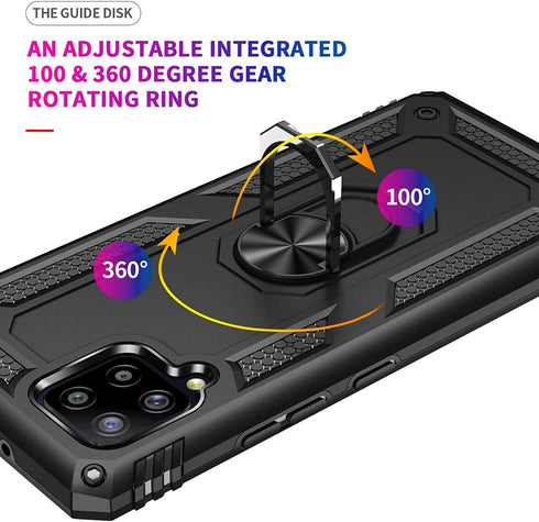 Androgate Cellular Phone Case for Samsung Galaxy A42 5G, Heavy Duty Protection with Metal Ring Holder Kickstand, Black...