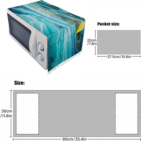 Microwave Oven Cover Dust Oil Proof Cloth Linen Machine Protector Decorative Kitchen Appliance Cover with Side Storage Pockets 11.8x35.4inches Blu...