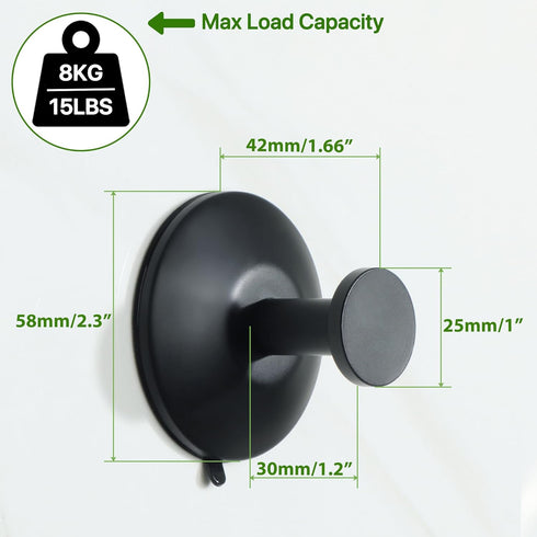 SAYAYO Suction Cup Hooks for Shower, Matte Black Suction Towel Hook for Glass Window, SUS 304 Stainless Steel Bathroom Hooks for Glass Door, Mirro...