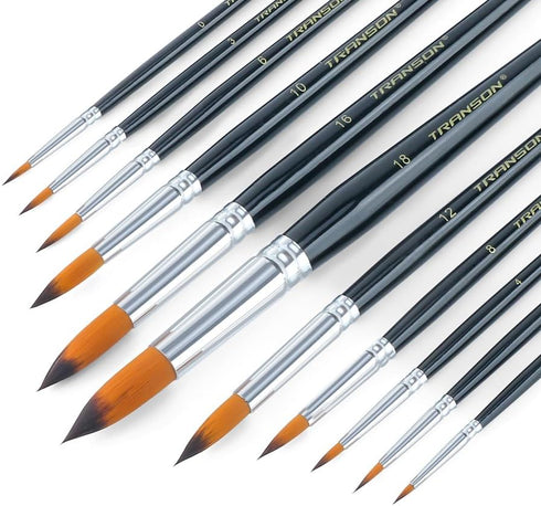 Transon 11pcs Round Paint Brush Basic Set for Watercolor, Acrylic, Gouache, Ink, and Tempera Painting...