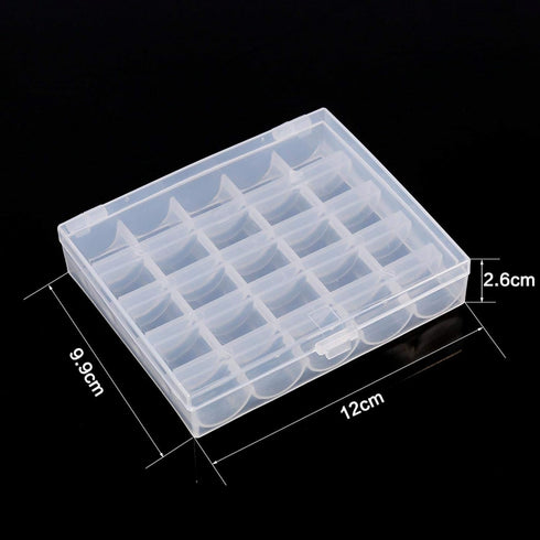 Sewing Machine Bobbins Box, Empty Bobbin Storage Organizer Hard Plastic Case Transparent 25 Slots Spools Class Container Sewing Craft Clear Box Th...