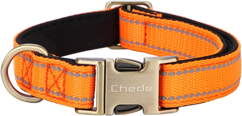 Reflective Dog Collar,Metal Buckle Soft Neoprene Padded Breathable Nylon Pet Collar Adjustable for Small Medium Large Boys Girls Dogs (Orange, Lar...