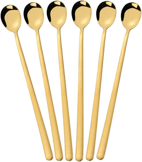 Long Handle Spoon, 9.25-inch Stainless Steel Iced Teaspoon Titanium Colorful Plated Spoons for Mixing,Tea,Milkshake,Coffee (Set of 6, Gold)...