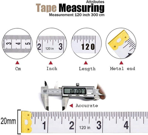 Tape Measure Body Measuring Tape, 120 Inch Soft Fabric Measuring Tape for Sewing Cloth Measurement, Double Scale Tailor Ruler for Weight Loss Medi...
