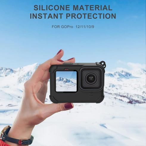 FitStill Black Silicone Sleeve Case for Go Pro Hero 12/Hero 11/Hero 10/Hero 9 Black,Battery Side Cover&Screen Protectors& Lens Caps&Lanyard for Go...