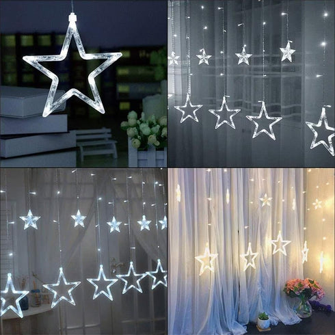 Star Curtain Lights for Bedroom - Plug-in 9ft 138 LED Fairy Twinkle Lights with 12 Star Drops, Connectable Window Lights with Remote 8 Lighting Mo...