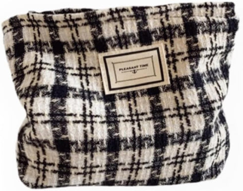 Travel Checkered Makeup Bag, Corduroy Cosmetic Bag for Purse, Small Cosmetic Zipper Pouch Cute Travel Checkered Makeup Bag Gift for Women,Girls (h...