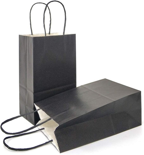 AZOWA Gift Bags Black Kraft Paper Bags with Handles (Black, 12 Pcs, 5 x 3.1 x 8.2 in)...