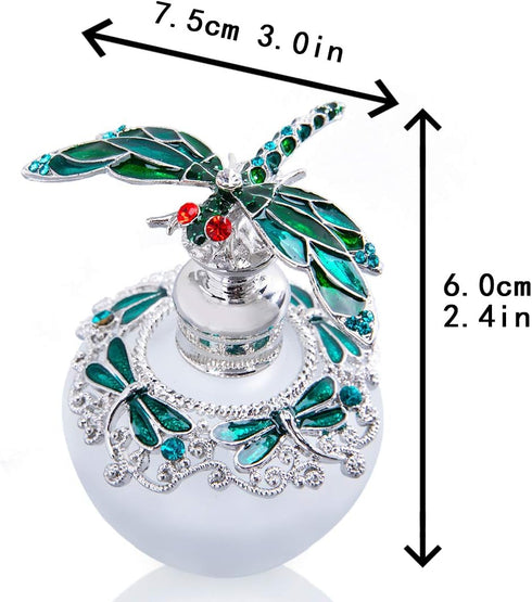 YU FENG 40ml Fancy Empty Crystal Perfume Bottle with Green Dragonfly Stopper Rhinestones Bejewelled Refillable Glass Bottle Containers...
