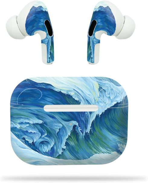 MightySkins Compatible with Apple Airpods Pro - Perfect Wave | Protective, Durable, and Unique Vinyl Decal Wrap Cover | Easy to Apply, Remove, and...