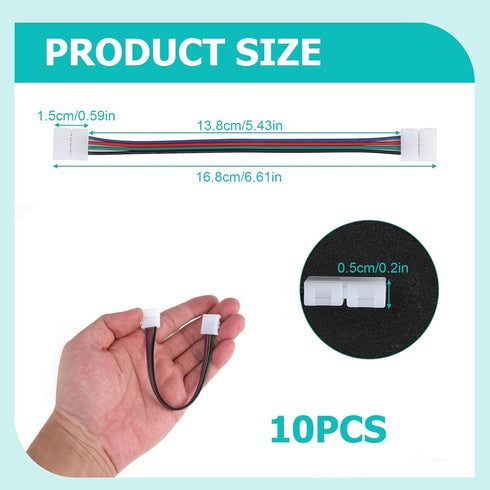 LED Light Strip Connectors 4-Pin 10mm Wide, 10-Pack Led Strip Connectors 4 pin Led Connectors for Kitchen Cabinet Bedroom DIY LED Strip Project So...