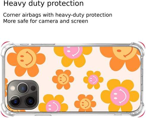 Indie Smile Face Flower Daisy Power Phone Case Compatible with iPhone 14 Pro Max, Hippie Retro 90s Orange Aesthetic Case for iPhone 14 Pro Max, Un...