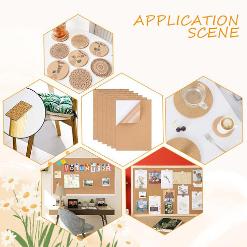 BENECREAT 8 Pack Self-Adhesive Cork Sheets 1mm Thick A4 Rectangle Insulation Cork Backing Sheets for Coaster, Wall Decoration, Wedding Party, DIY ...