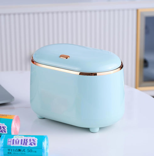 Plastic Trash can Creative Mini Desktop Trash can with lid Small Home Office Cleaning Trash Desktop Storage bin with 50 Trash Bags (Green)...