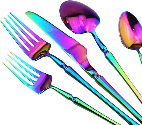 Gugrida Rainbow Silverware Set, 5-Piece 18/10 Stainless Steel Flatware Cutlery Set for 1,Mirror Finish, Ideal for Wedding Festival Party Home Kitc...