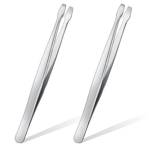 2 Pieces Flat Tip Tweezer Blunt Tip Tweezers Feeding Tongs Stainless Steel Lab Forceps with Straight Flat Tips Scientific Forceps Lab Tweezers for...