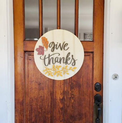 Large Fall Stencils for Painting on Wood 12”,Thanksgiving Stencil Round Hello Pumpkin Stencils Give Thanks Drawing Templates for Door Porch Hanger...