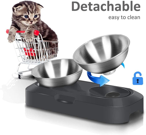 Stainless Steel Cat Food Bowl, 15-Angle, Ergonomic Design Reduces Vomiting...