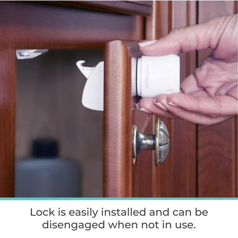 Toddleroo by North States Magnetic Safety Lock | Keep danger safely locked away with 4 cabinet or drawer locks & 1 key | Easy install (4-Pack, Whi...