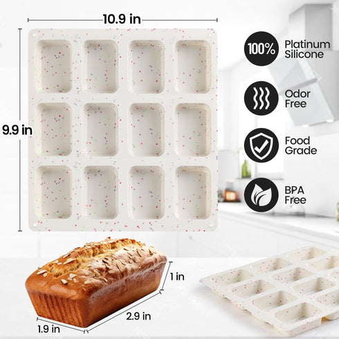 CAKETIME Mini Loaf Pan, Silicone Mini Bread Loaf Pans 12 Cups for Baking Mini Bread, Brownie, Cornbread, Cheesecake, Soap Nonstick BPA Free...