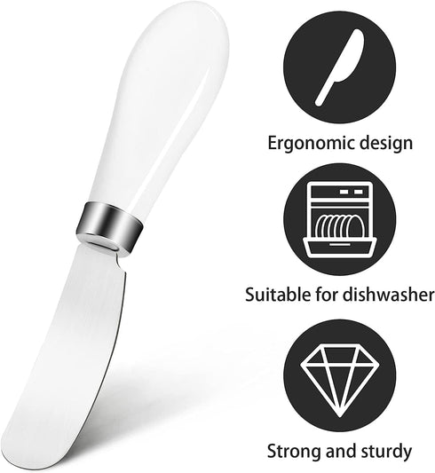 Butter Knife(2 Pcs), Porcelain Handle, Stainless Steel Cheese Spreader, Butter Spreader Knives Set...