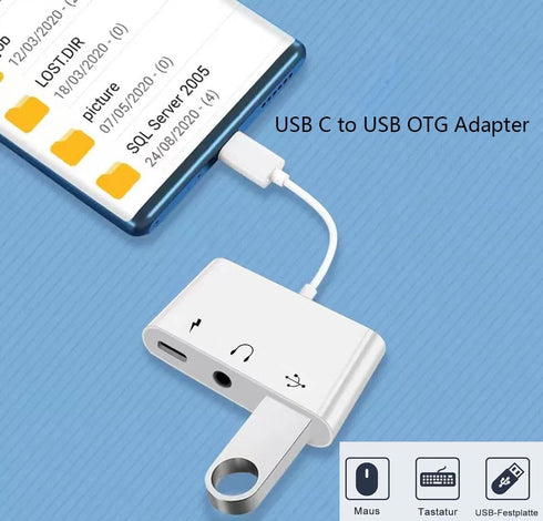 USB C to USB Adapter Headphones 3.5mm, 3 in 1 USB-C Fast Charging Adapter, Super Speed Data Transfer, Charging up to 60W...