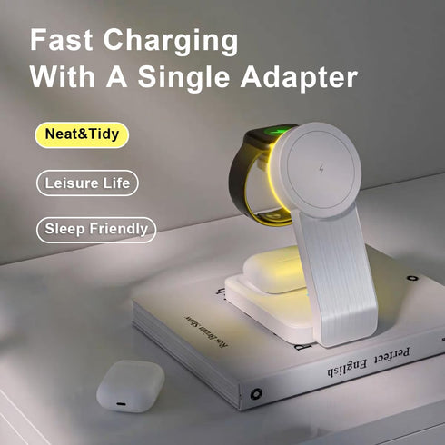 3 in 1 Magnetic Wireless Travel Foldable Charging Station?Mag-Safe Charger Portable Stand, Compatible with 15/14/13/12 Series | Apple Watch | Airp...
