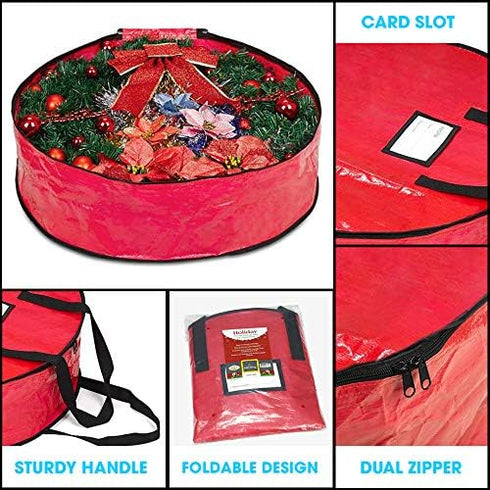 ProPik Christmas Wreath Storage Bag 24" - Garland Holiday Container with Tear Resistant Material - Featuring Heavy Duty Handles and Transparent Ca...