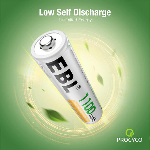 EBL AAA Rechargeable Batteries (4 Counts) 1100mAh Pre-Charged Triple A NiMH Battery with Retail Package...