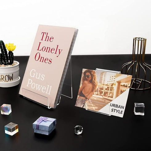 Acrylic Book Stand, 10 Pack Plastic Display Easel with Ledge, Clear Tablet Holder for Displaying Pictures, Albums, Books, Music Sheets, Notebooks,...