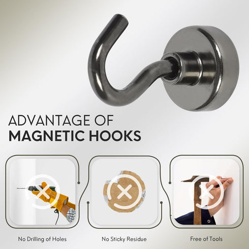 Neosmuk Magnetic Hooks, 27 lb+ Heavy Duty Earth Magnets with Hook for Refrigerator, Extra Strong Cruise Hook for Hanging, Magnetic Hanger for Cabi...
