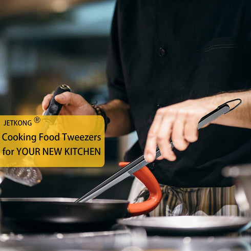 JETKONG 2 Pcs 12-Inch Food Tweezer Tongs, Stainless Steel Kitchen Tweezer Cooking Tweezers (Black)...