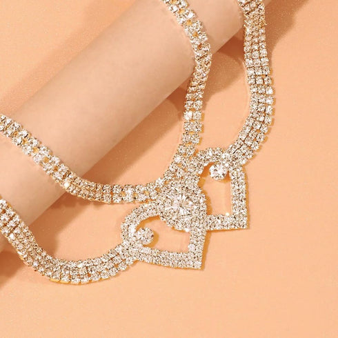 Silver Full Rhinestone Love Heart Anklets, Adjustable Double Layer Statement Anklets, Fashionable Beach Vacation Jewelry Gifts for Women Teen Girl...