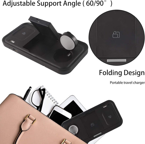 Fast Wireless Charger 4 in 1 Wireless Charging Station with Fill Light for Qi-Enabled Mobile Phones,Wireless Earbuds and iWatch,Black......