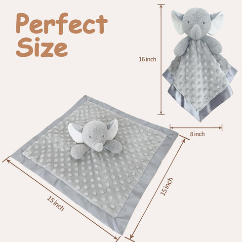Elephant Baby Security Blanket Loveys for Babies Boys Girls, 15" Soft Baby Lovey Unisex Lovie, Baby Snuggle Toy Elephant Stuffed Animal, Grey Elep...