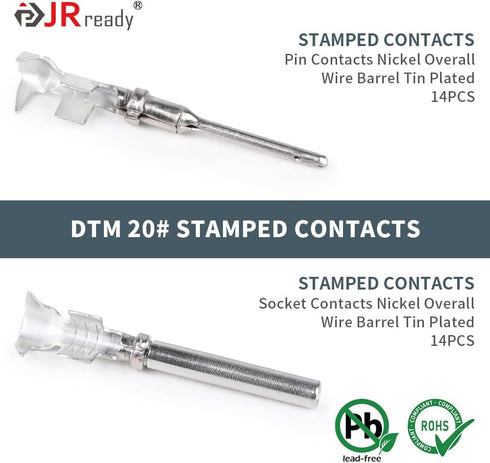 JRready ST6329-3 Deutsch DTM Gray 3 Pin Connector(4 Set), Waterproof Electrical Wire Connectors with Size 20 Stamped Contact and Seal Plugs for Tr...