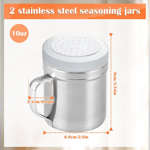 2Pcs Metal Salt Pepper Dredge Shakers, Stainless Steel Pepper Shaker Seasoning Jar With Handle, With Hole And Cover, Suitable For Pepper, Cinnamon...