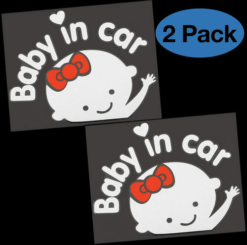 CM Wealth 2Packs - Baby in Car Sticker Decal Baby on Board Sign for Car Safety Sign Cute Baby in Car Waving Sticker (Girl2)...
