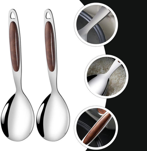2pcs Stainless Steel Rice Spoon Rice Cooker Dishes Condiment Spoon Soup Rice Ladle Spoon Rice Serving Spoon Rice Scooper Asian Spoons Kitchen Scoo...