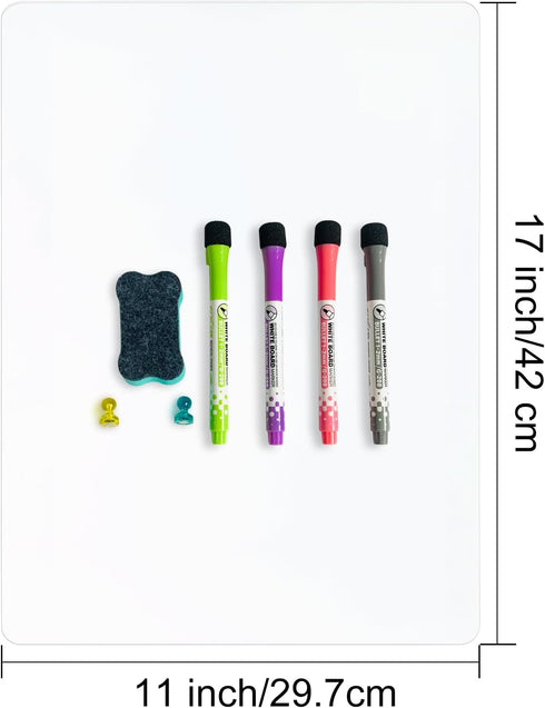 Magnetic Dry Erase Whiteboard Fridge White Board Sheet 17x11 with 4 Markers, 1 Magnetic Eraser and 2 Magnets, for Wall, Easy to Write and Clean Dr...