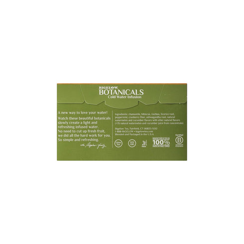 Bigelow Botanicals Cold Water Infusion Watermelon Cucumber Mint Tea Bags 18 Count Box (Pack of 1), Herbal Infusion, Caffeine Free, 18 Tea Bags Tot...