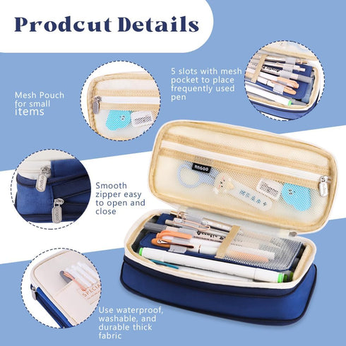 iSuperb Foldable Pencil Case Zipper Big Capacity Aesthetic Canvas Pencil Pouch Compartments Stationery Organizers Pen Bag for Kids Girls Boys Teen...