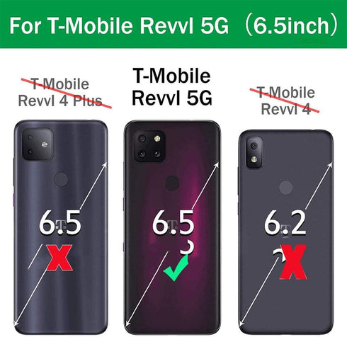 for T-Mobile Revvl 5G Case with 2 Tempered Glass Screen Protector, Full Body Hybrid Hard PC Soft TPU Rotating Kickstand Ring Military Grade Shockp...