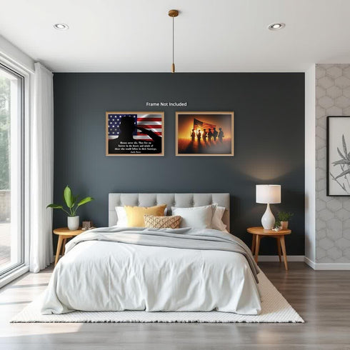 Posterizer 2 pcs-Patriotic Sayings-US Flag and Soldiers-Patriotic & Military Art-Quotes- Decor for Home & Office- unframed wall art...