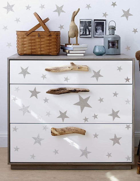 Star Wall Decals (189 Count) Silver Star Nursery Removable Peel and Stick Wall Decals, Vintage Silver...