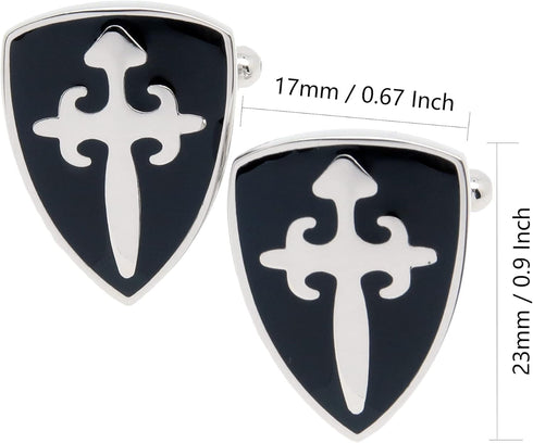 Crusader Battle Shield Cufflinks for Men Black Tone Men's Cuff Link Set for Wedding Shirt Party Business Birthday Anniversary Dress...